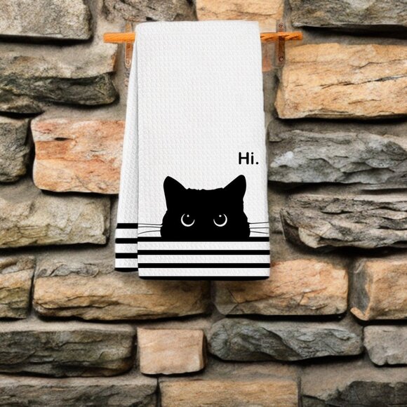Black Cat Kitchen Towel Halloween Decor Bathroom Decoration Hand Dish Cloth Gift - Picture 2 of 5